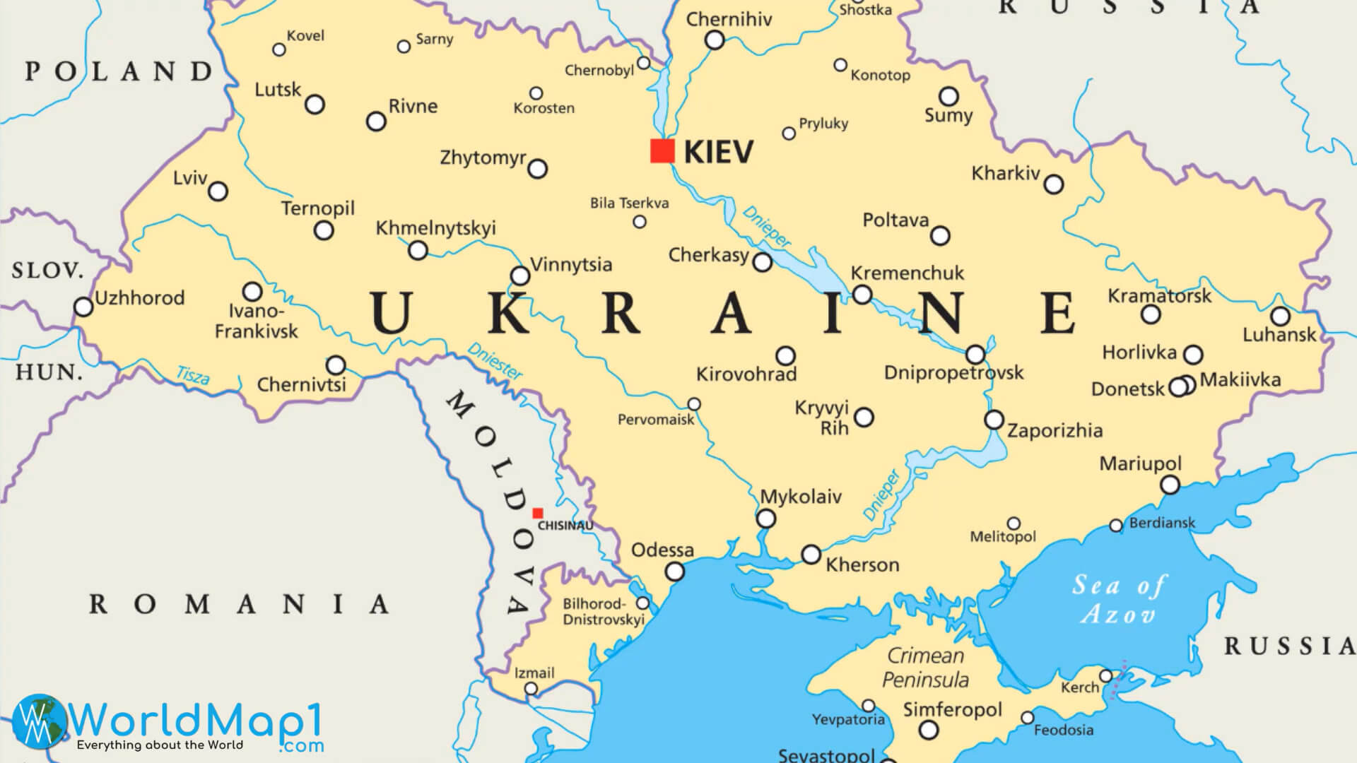 High Detailed Moldova Map with Romania Border