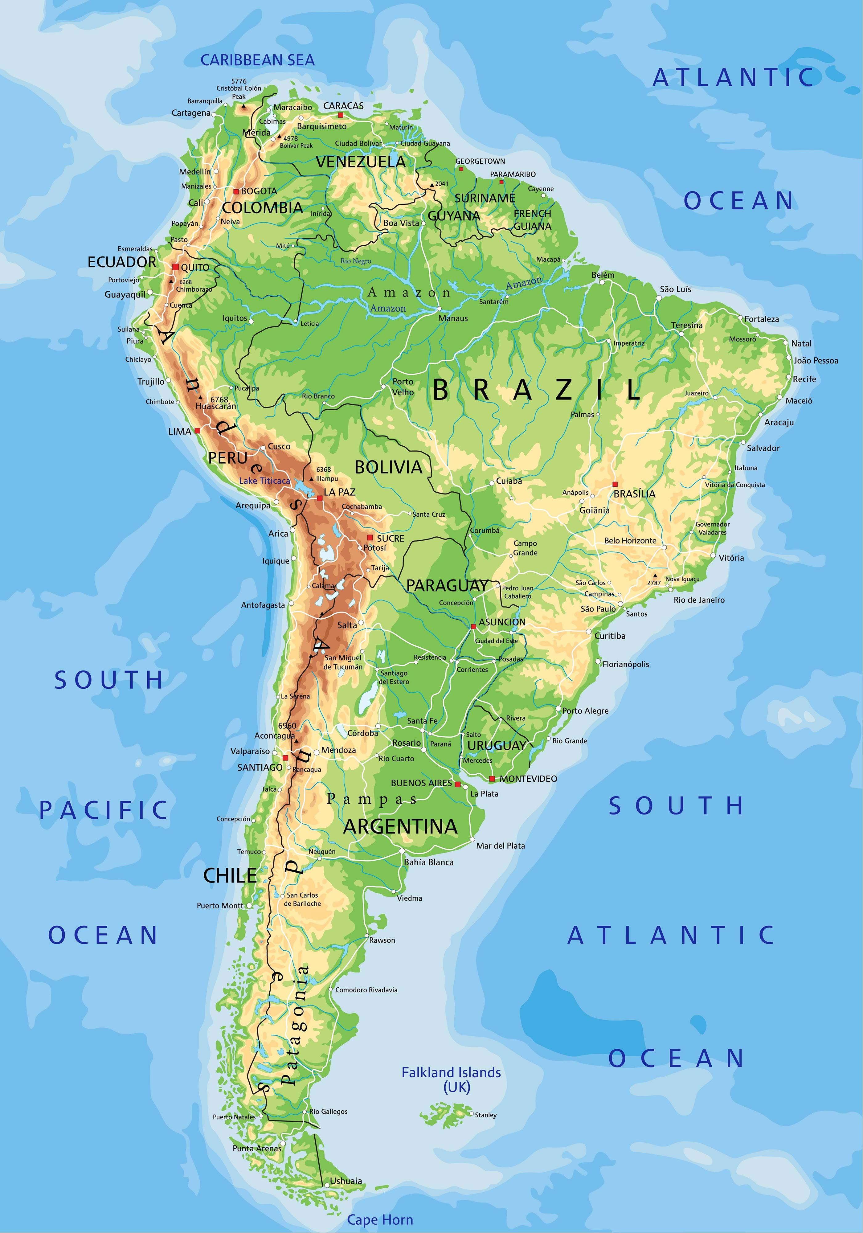 South America Physical Map