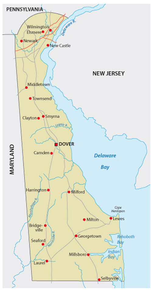 Delaware Map and Delaware Satellite Image