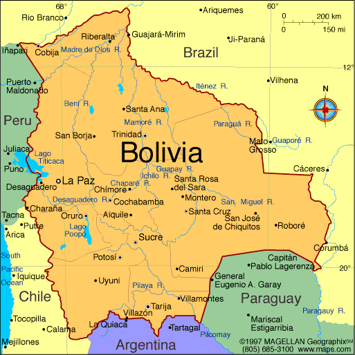 Bolivia Map and Bolivia Satellite Image