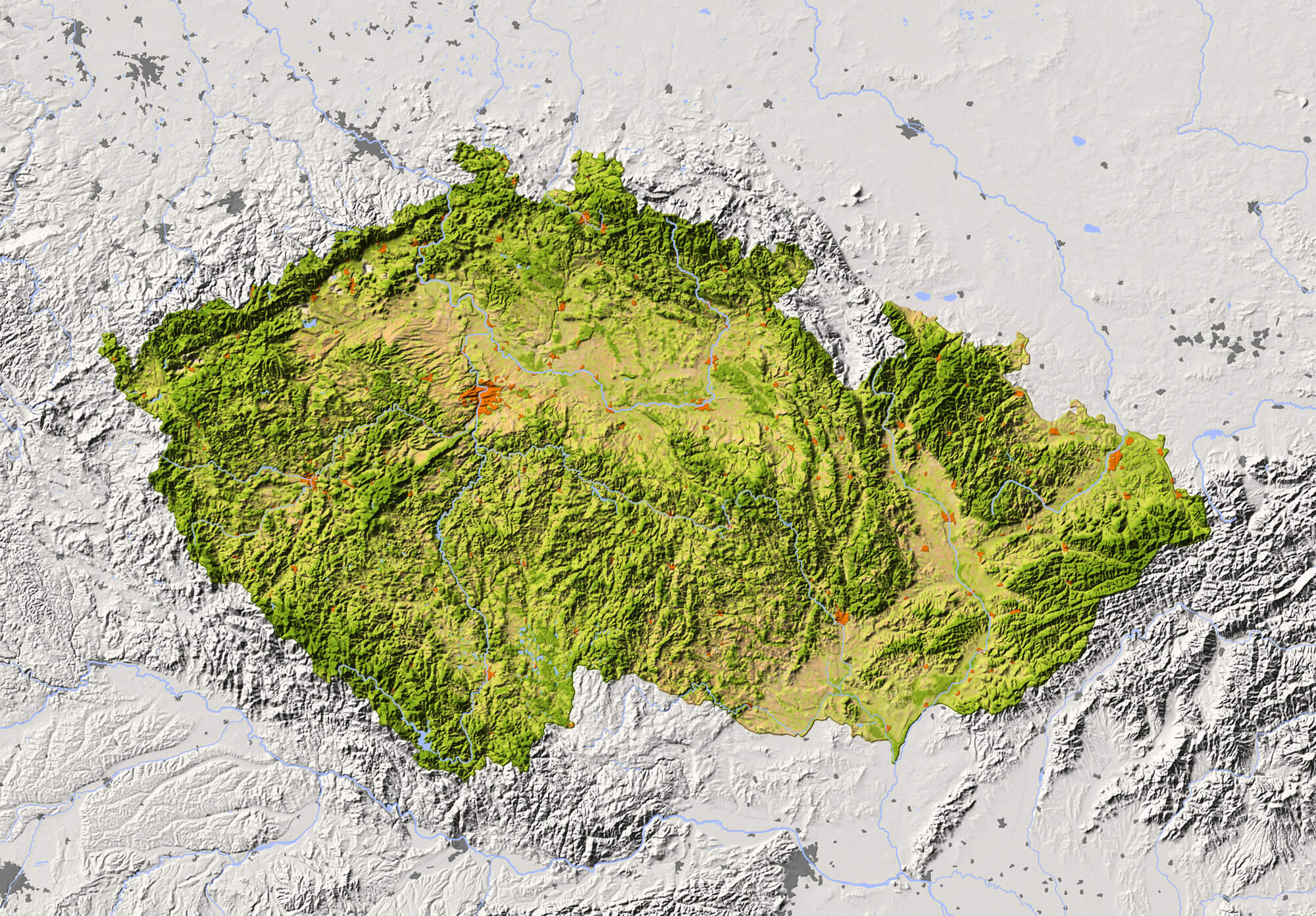 Czech Republic Shaded relief map