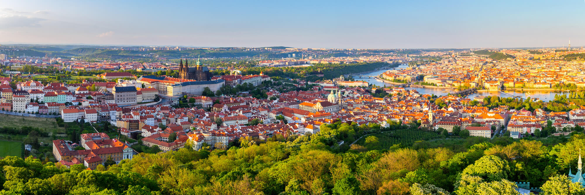 Prague city panorama at sunset