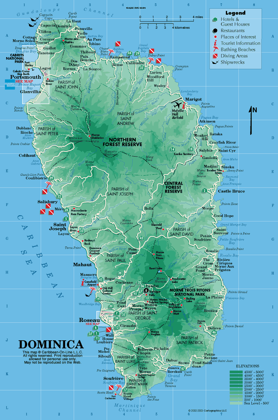 Map Of Dominica With Parishes And Villages Dominica Map And Dominica Satellite Images