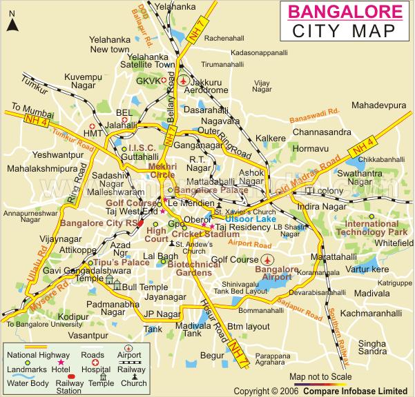 Bangalore Map and Bangalore Satellite Image