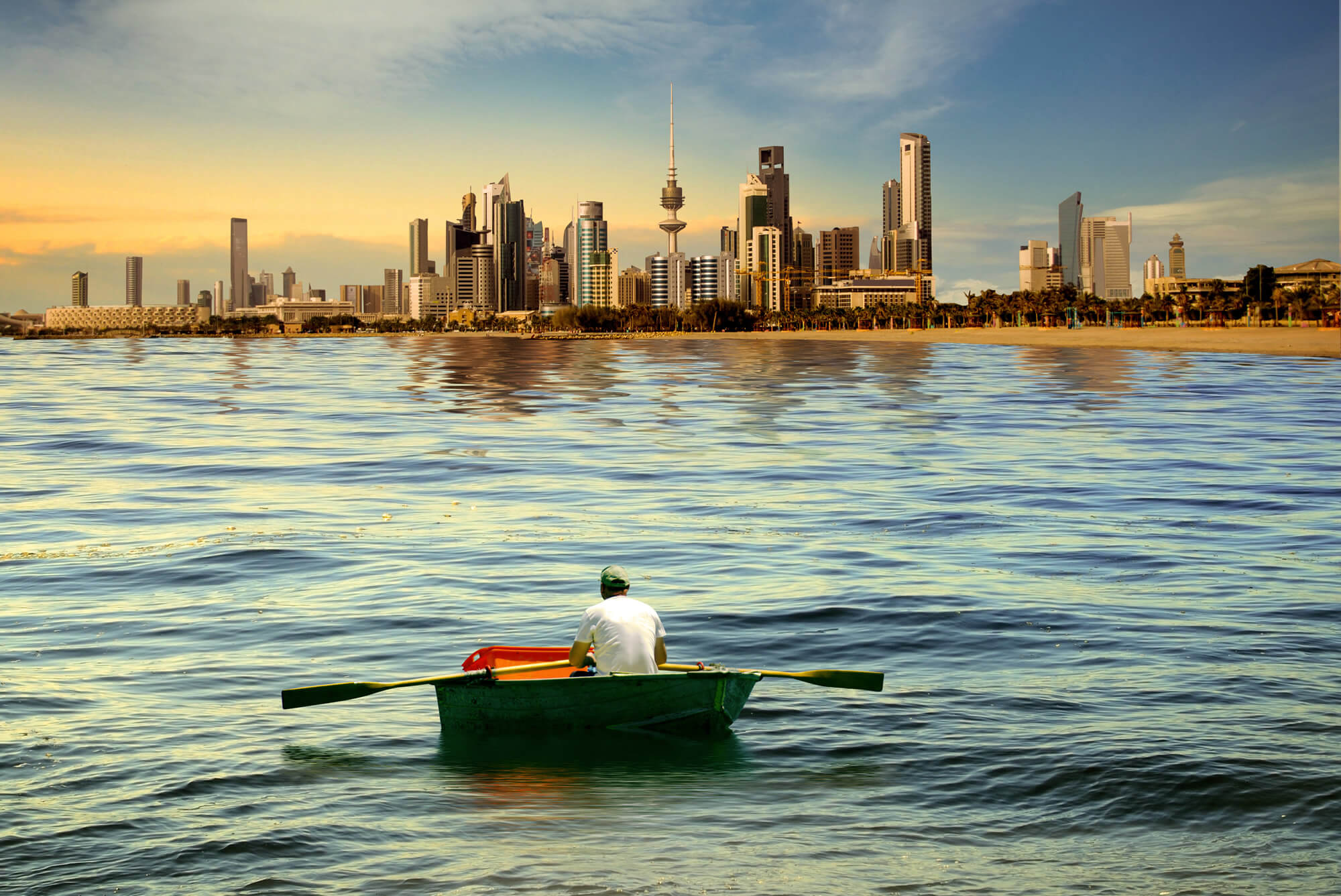 rowing boat on the sea of kuwait city