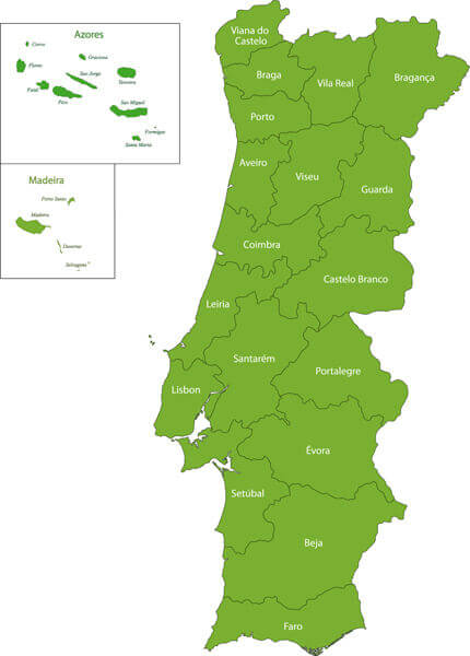 Portugal map with regions