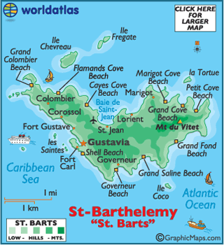 Detailed map of saint barthelemy and capital city Vector Image