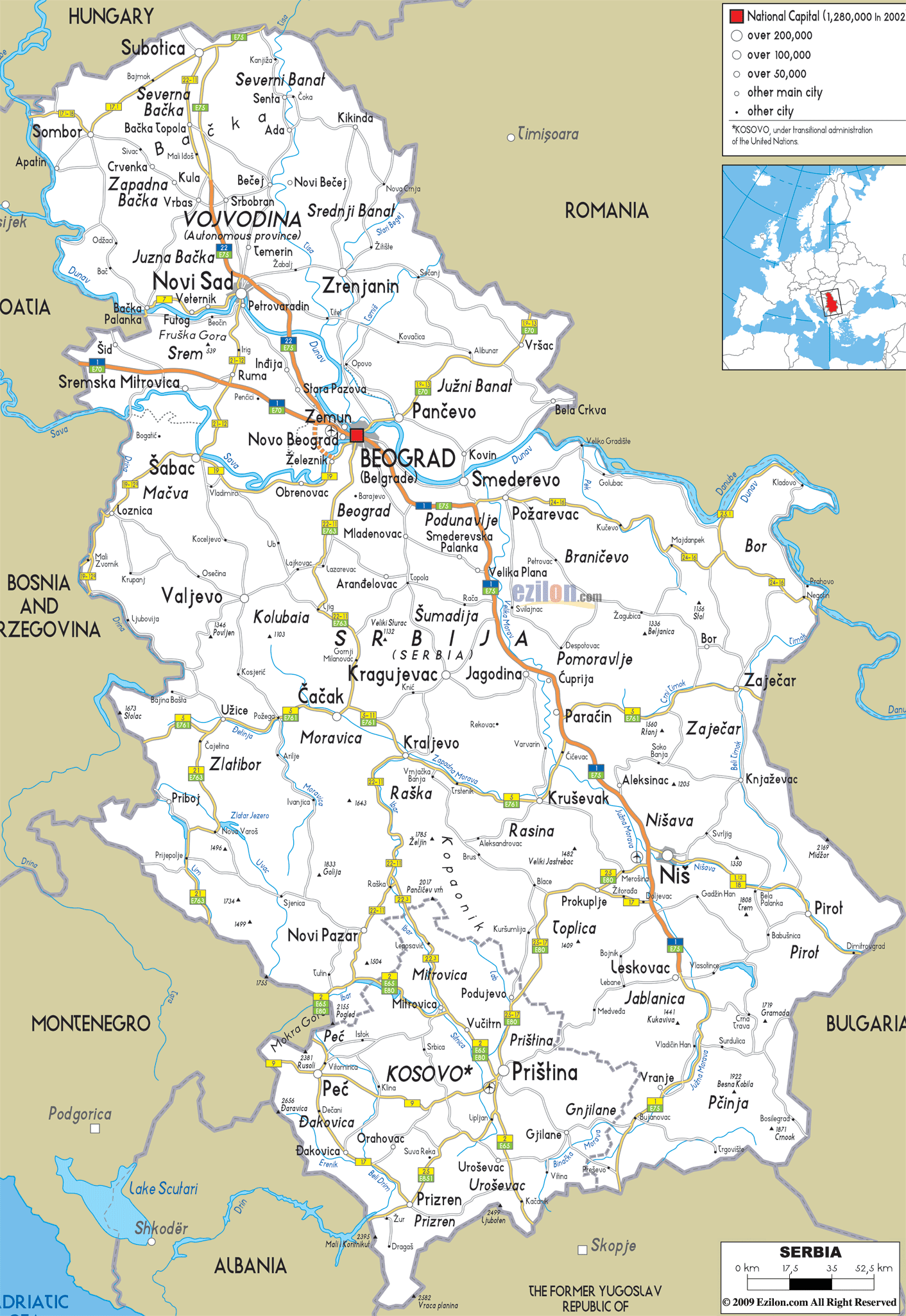 Подробная карта сербии