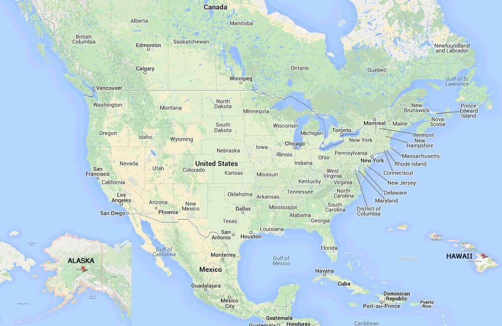 Physical Map of United States