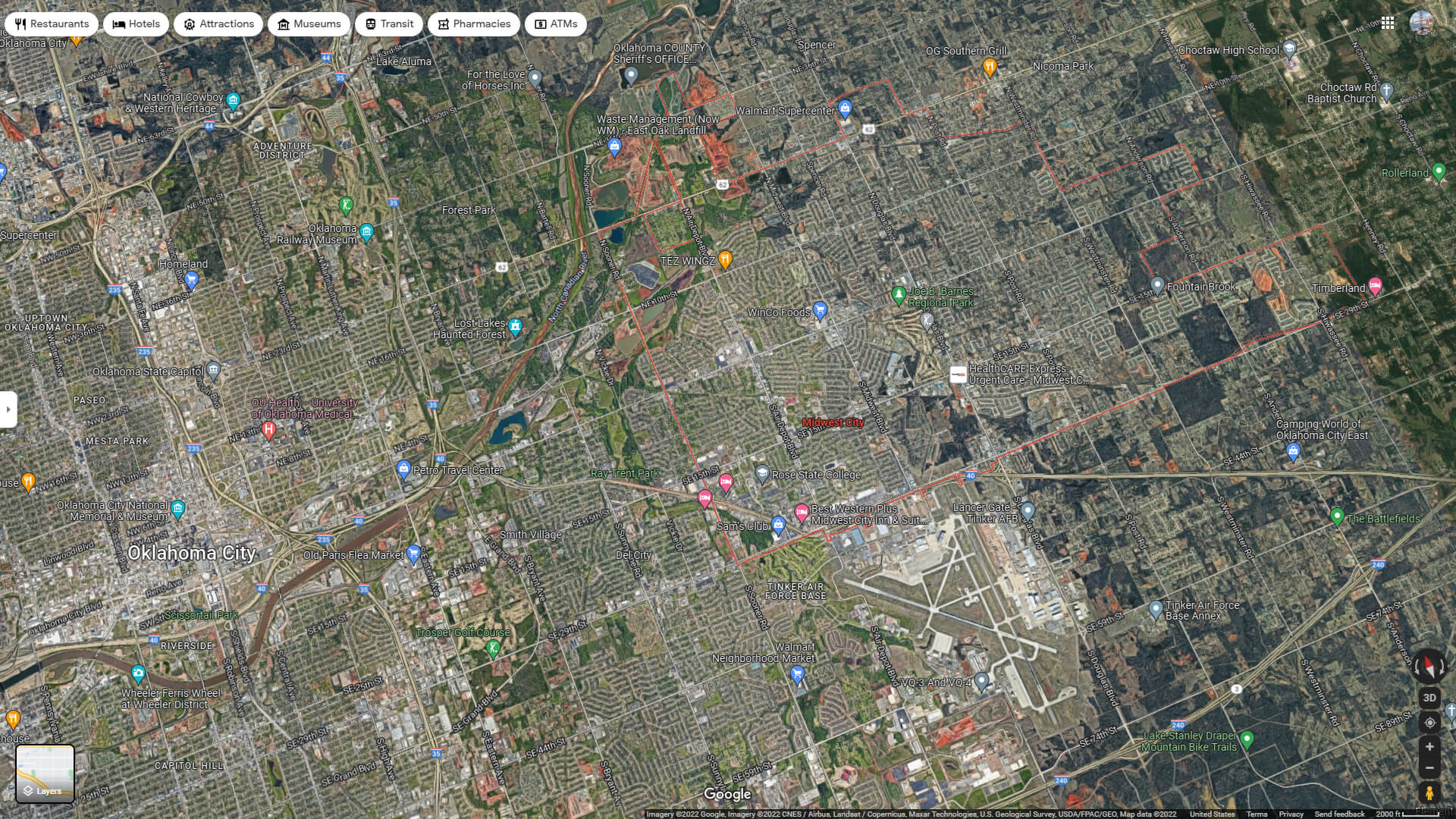 Midwest City Oklahoma Map and Midwest City Oklahoma Satellite Image