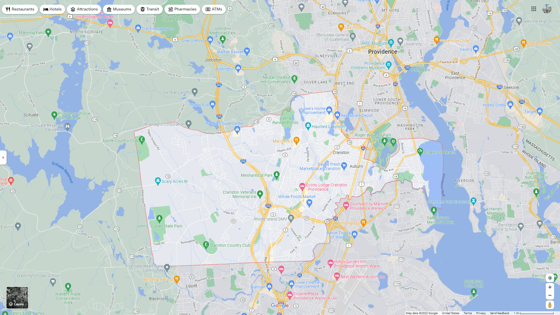 Cranston Rhode island Map