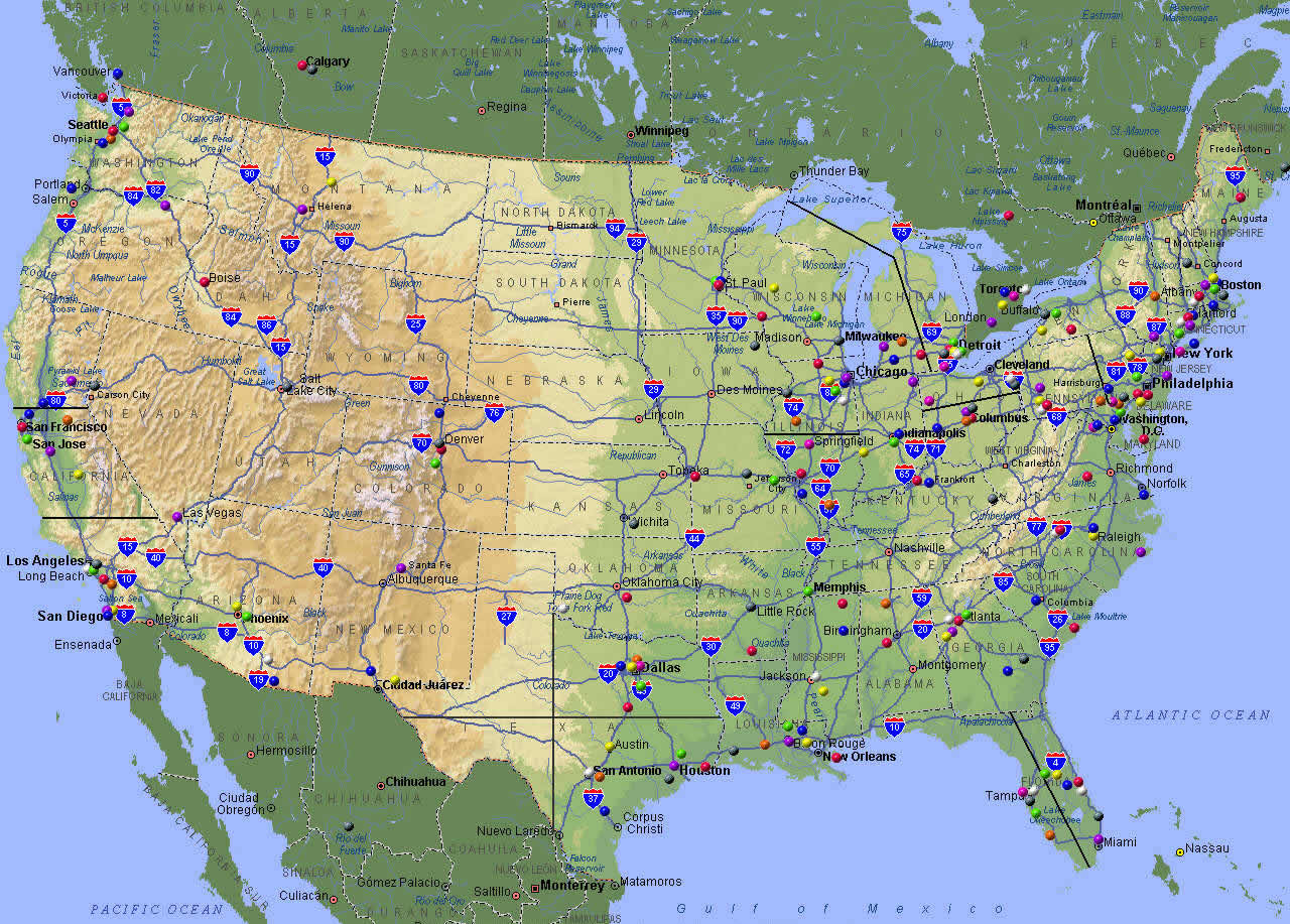 Map Of The United States With Highways And Major Cities Hiking In Map