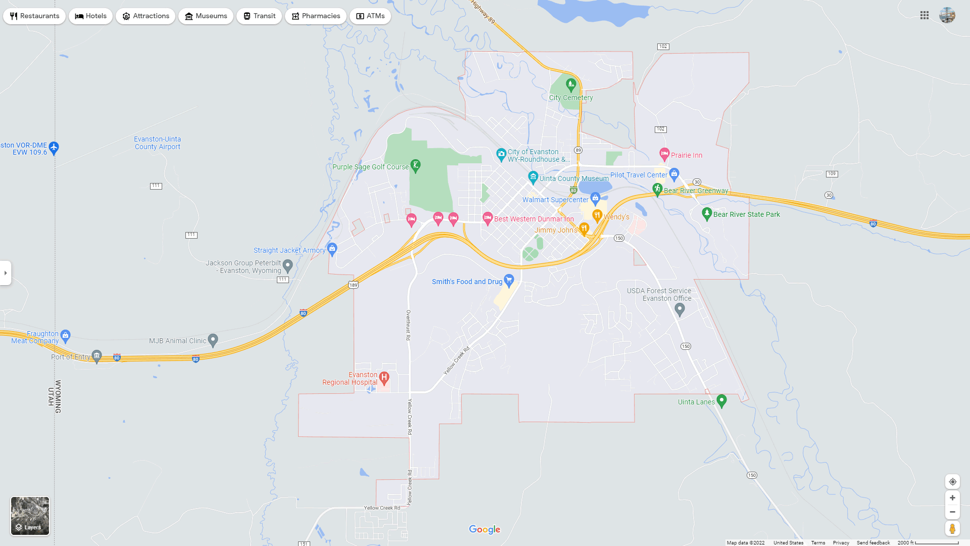 Evanston Wyoming Map and Evanston Wyoming Satellite Image