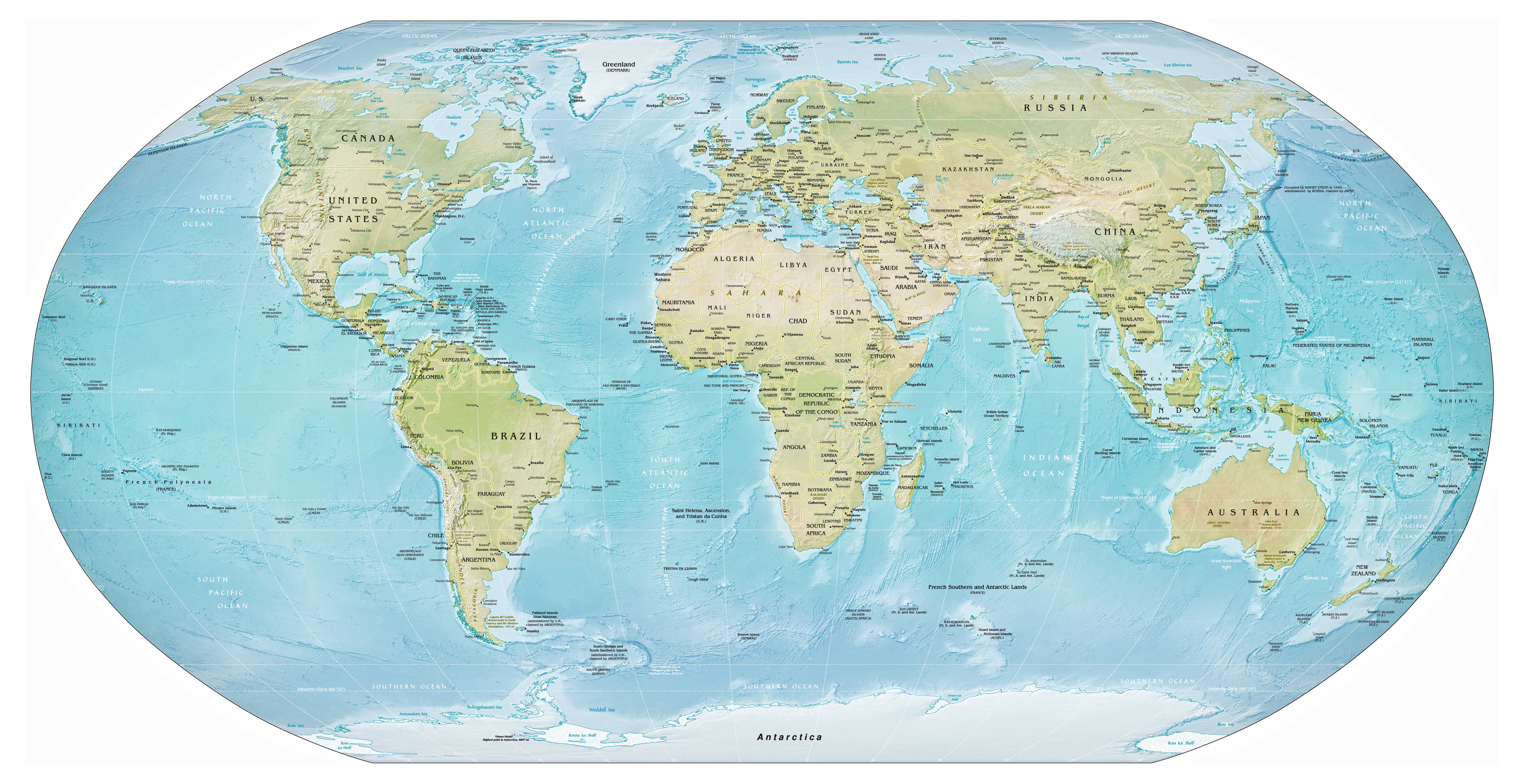 CIA-US Goverment Physical Map of the World