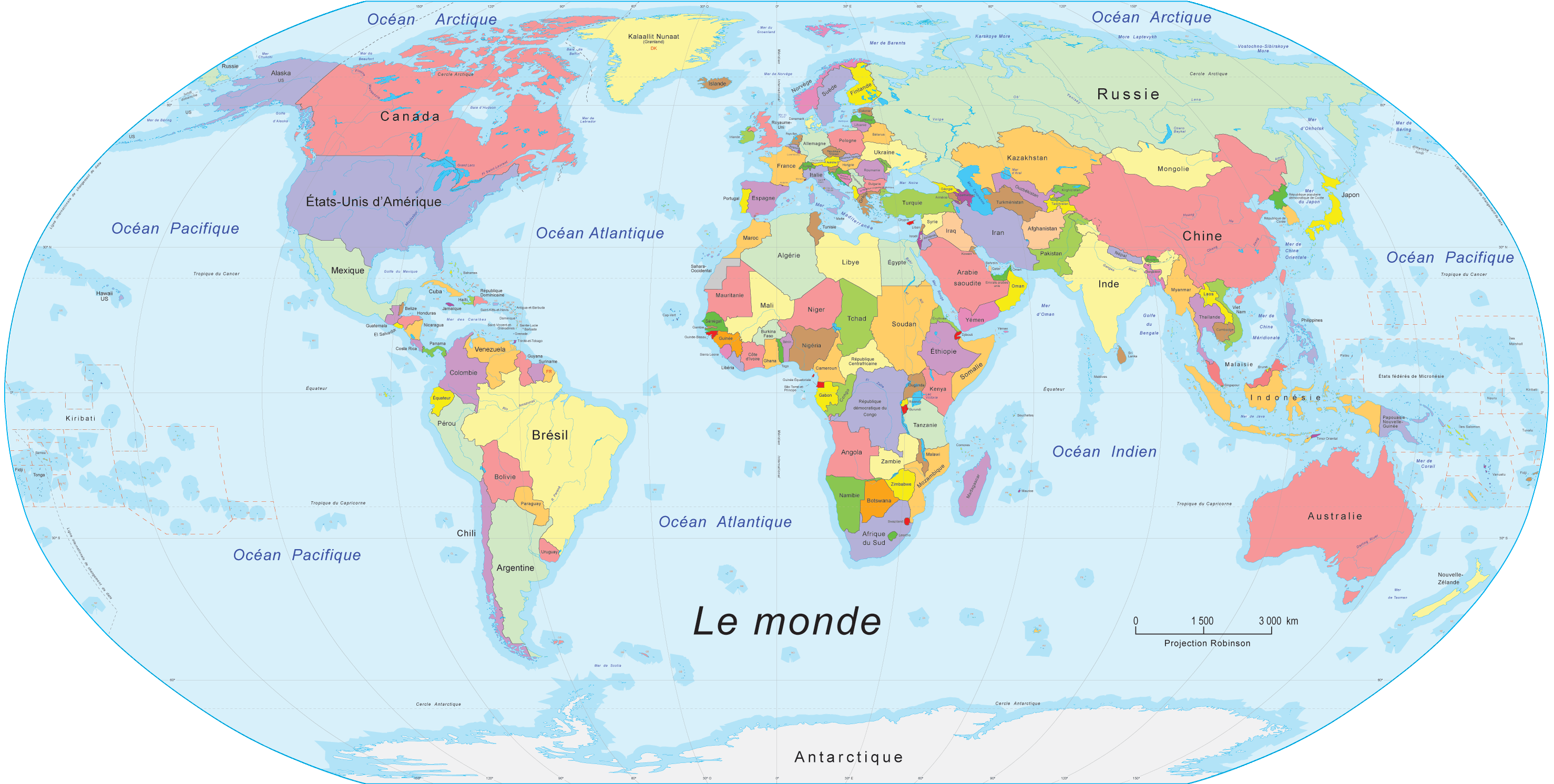 Карта мира на французском языке
