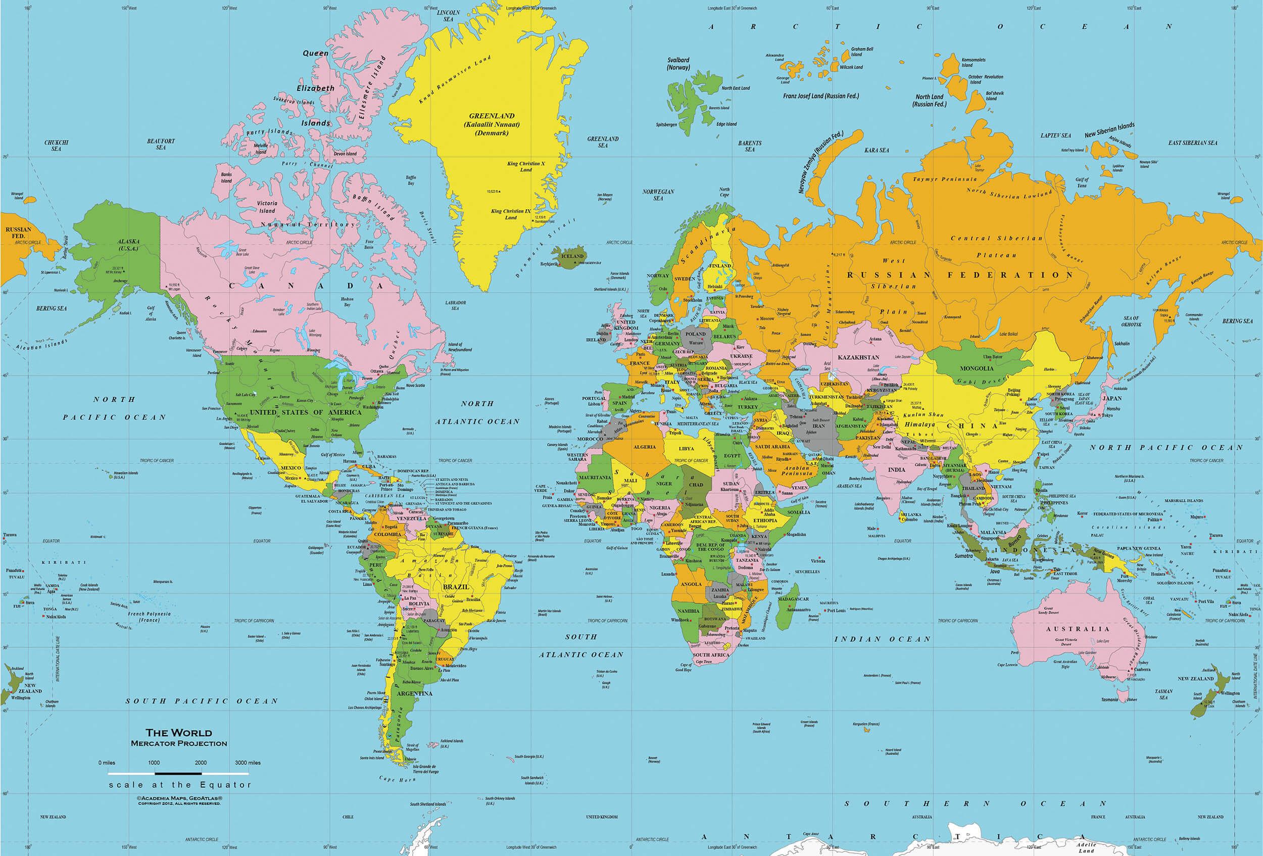 map of the world with countries and cities