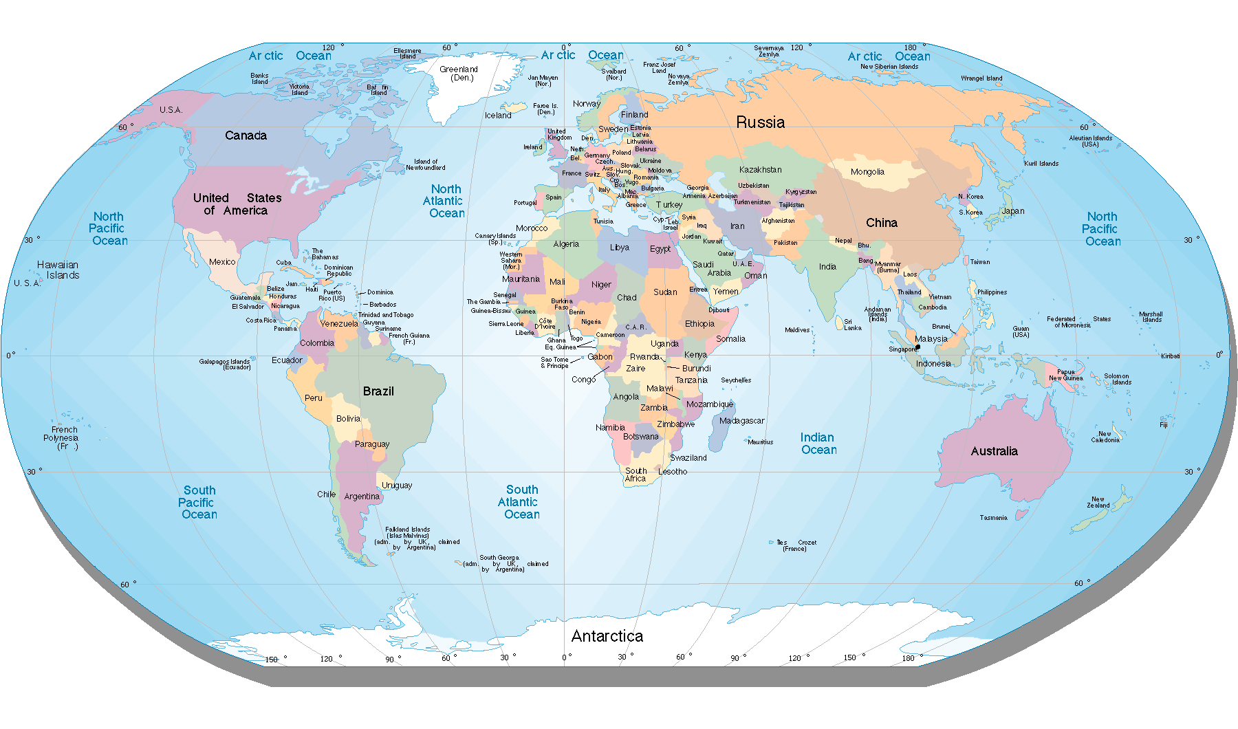 world political map with latitude and longitude