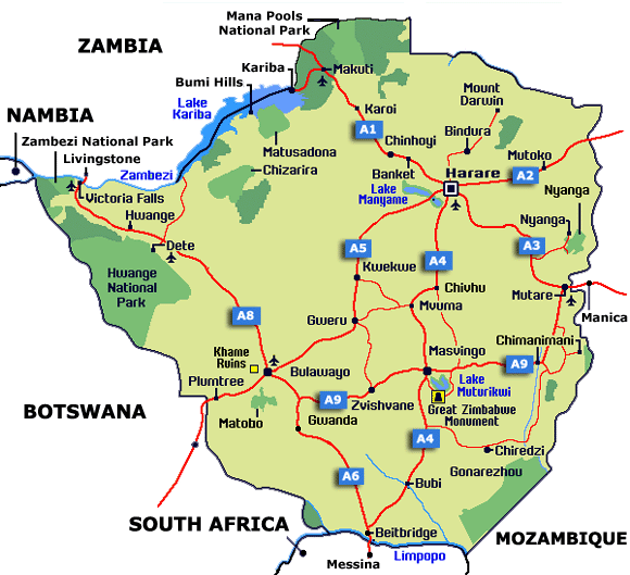 Zimbabwe Map and Zimbabwe Satellite Images